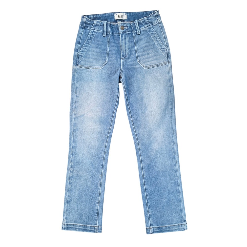 Paige Mayslie High Rise Straight Leg Utility Jeans Light Wash Blue Denim Size 26
